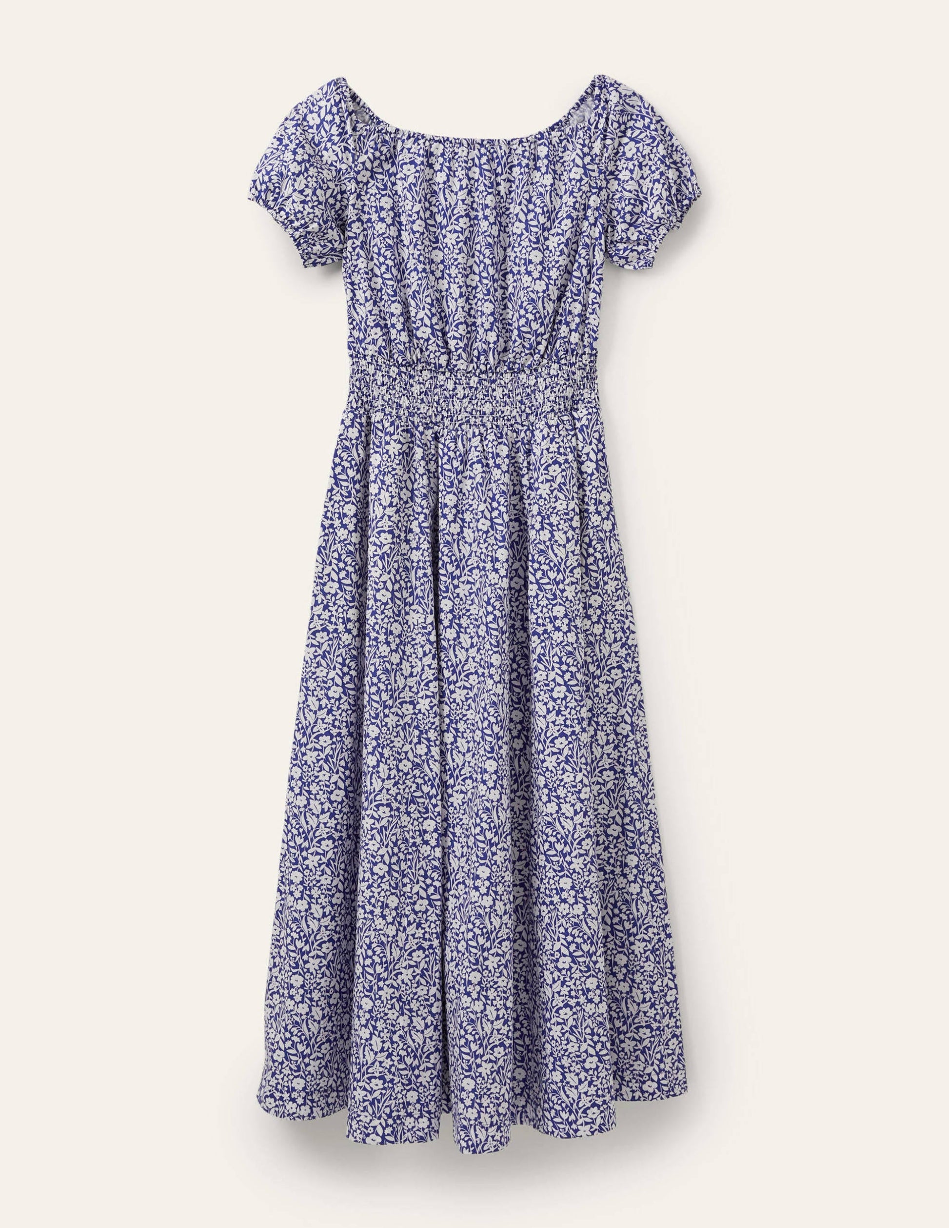 Maxikleid mit Rundhalsausschnitt-Blau, Blumenmuster-6
