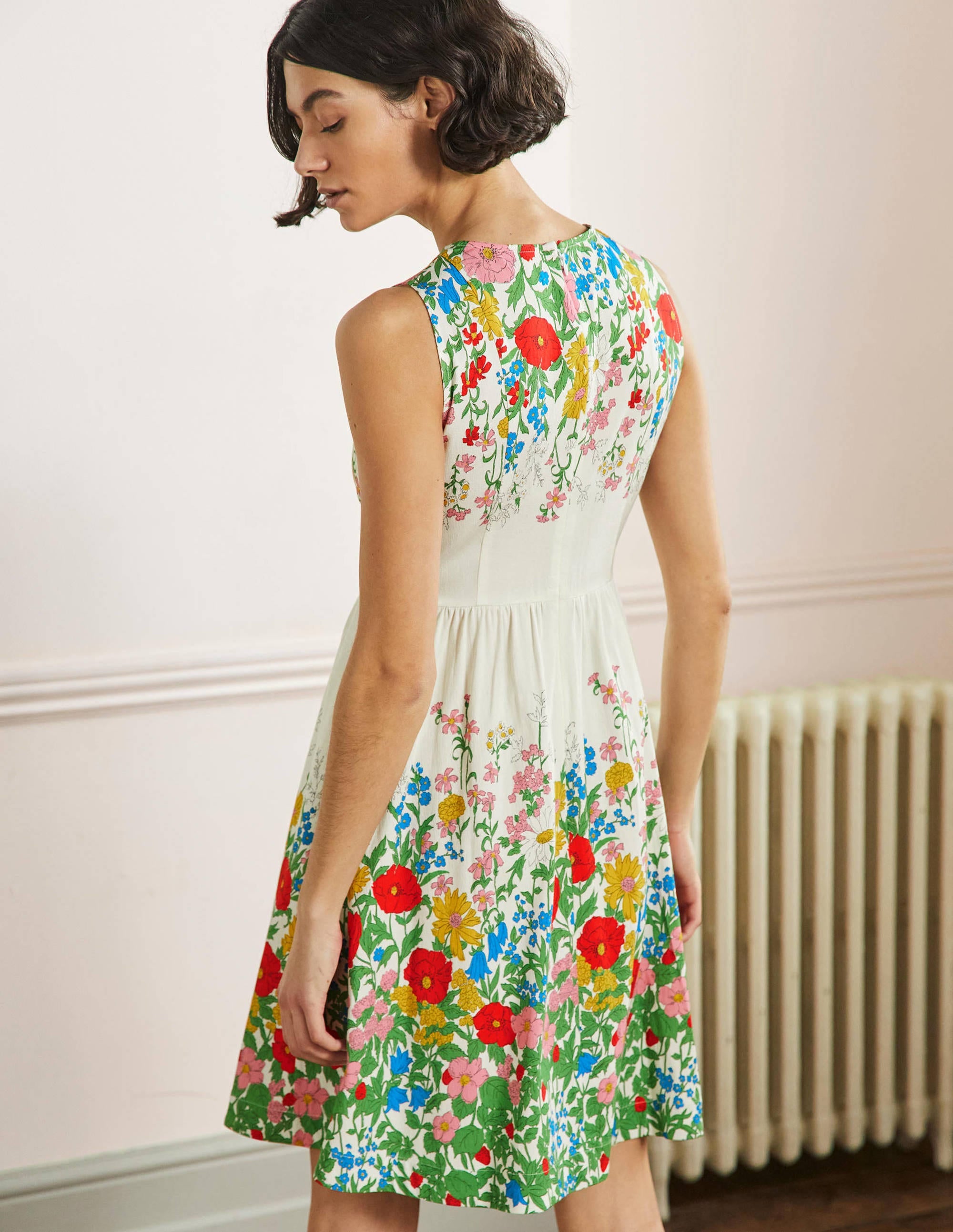 Tara Fit-and-Flare Dress-Ivory, Botanical Terrace - Image 3