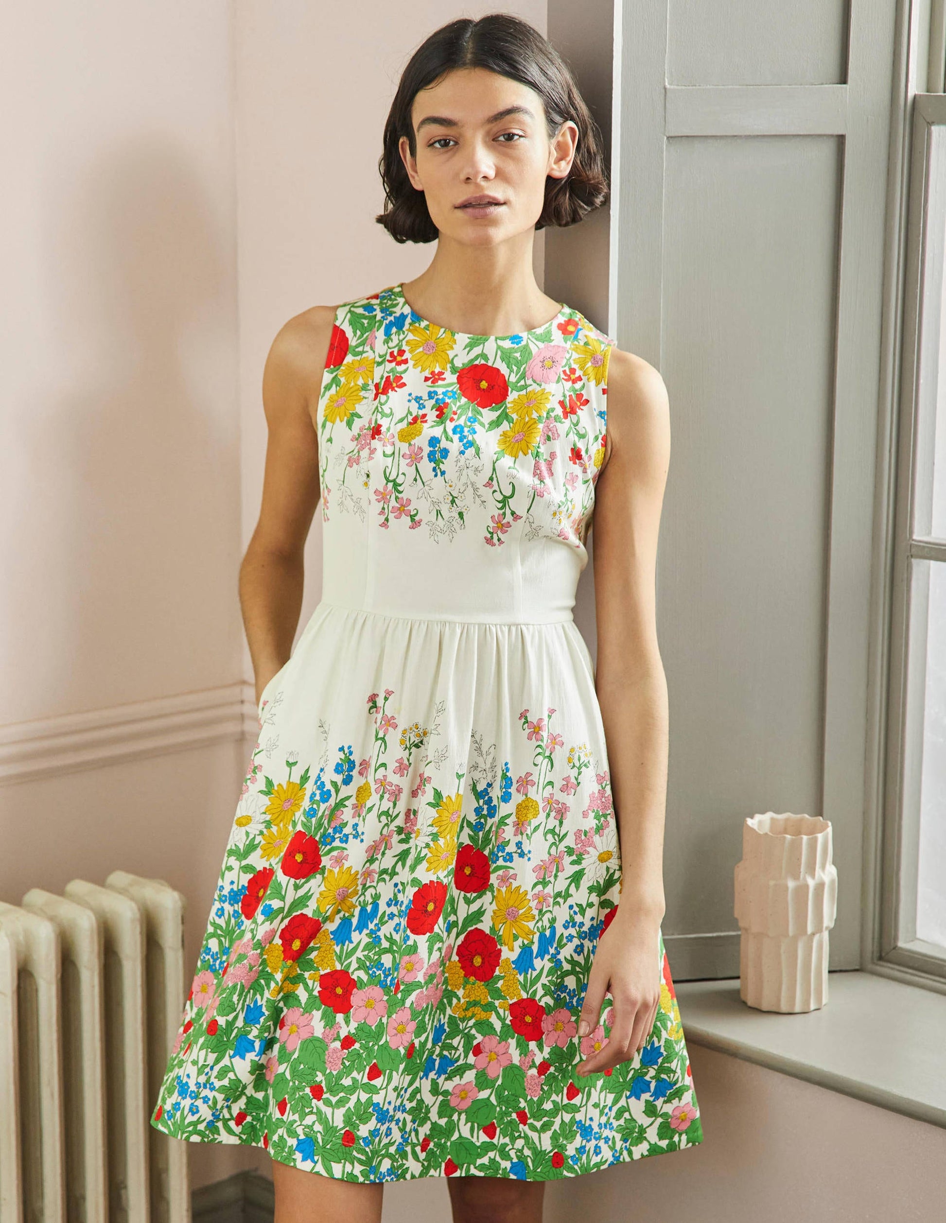Tara Fit-and-Flare Dress-Ivory, Botanical Terrace-4