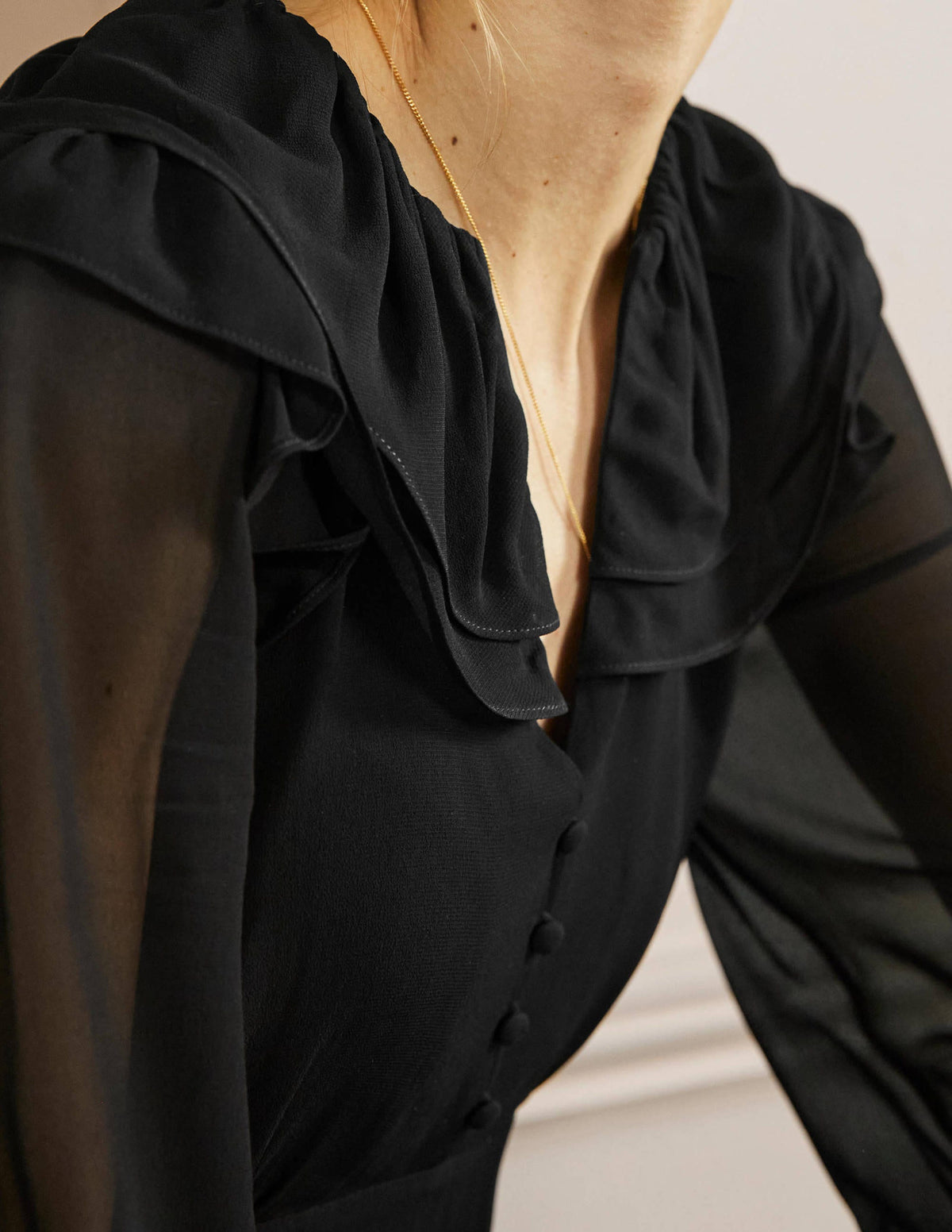 Robe midi Lara avec détails volantés-Noir-2