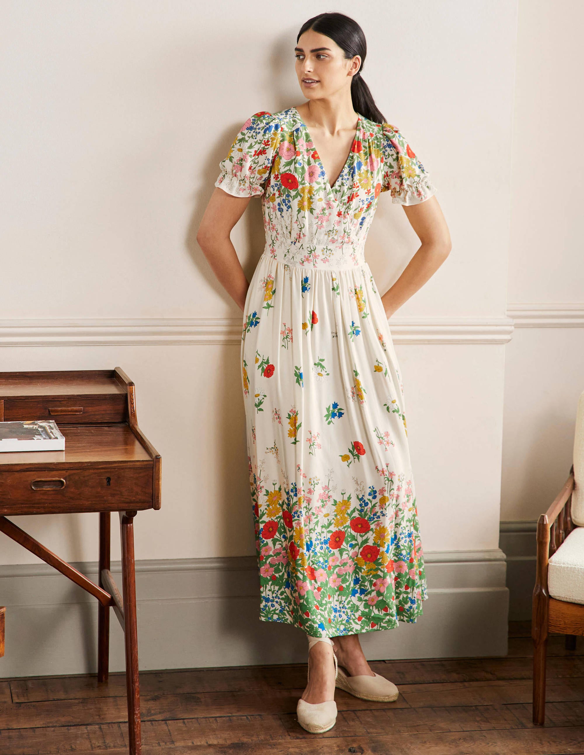 Tessa Maxikleid-Naturweiß, Gartenblumen - Image 1