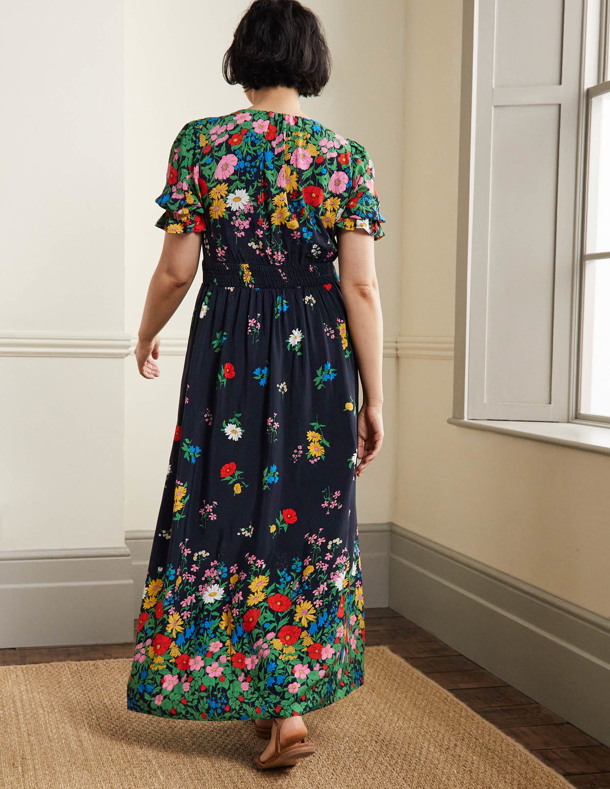 Robe longue Tessa-Bleu marine, motif Garden Blooms-7