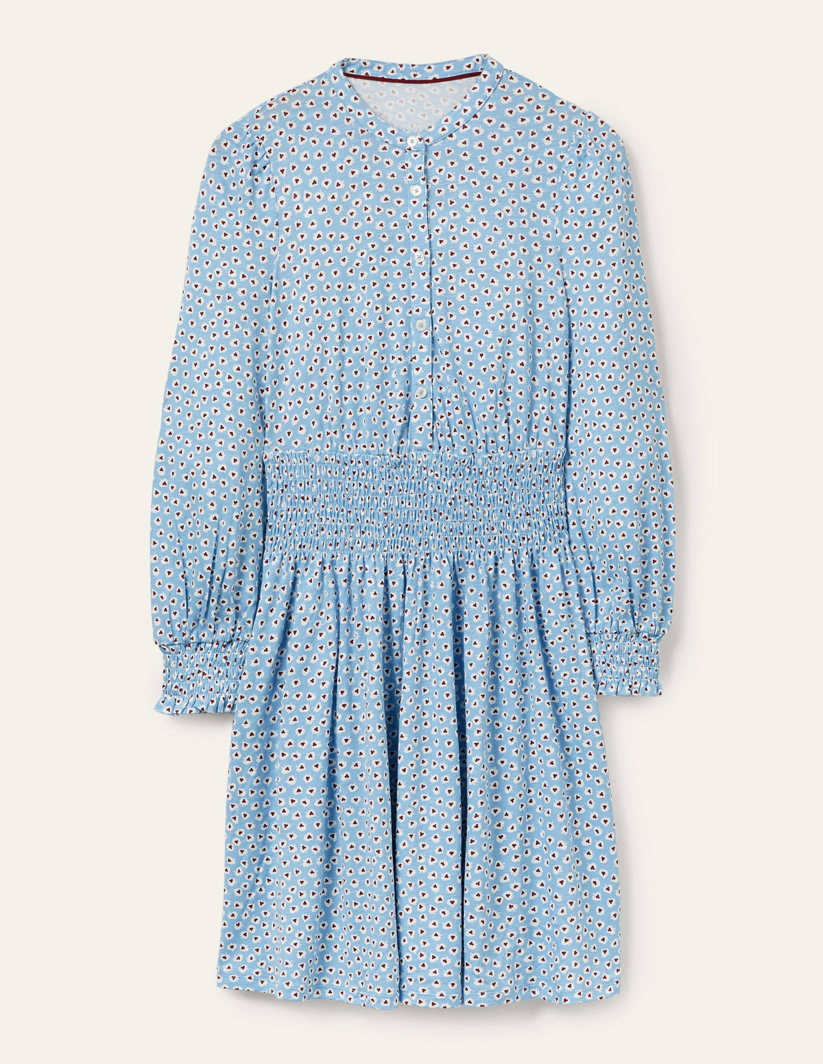 Robe-chemise à smocks en jersey-Bleu ancien, feuille cordiforme-5