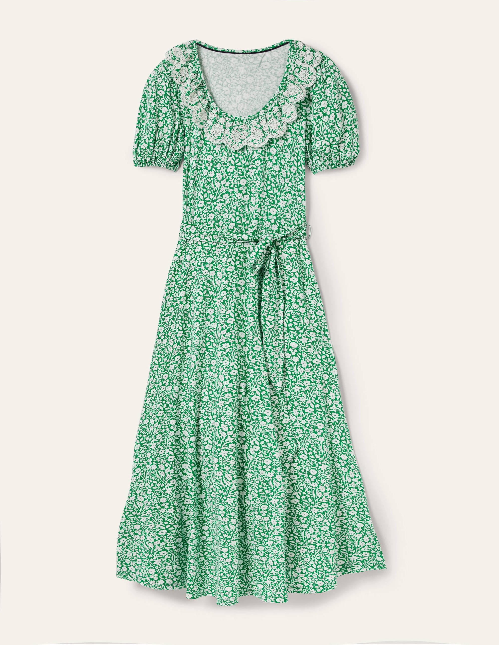 Trim Detail Jersey Midi Dress-Rich Emerald, Wildflower Sprig - Image 5