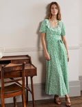 Trim Detail Jersey Midi Dress-Rich Emerald, Wildflower Sprig