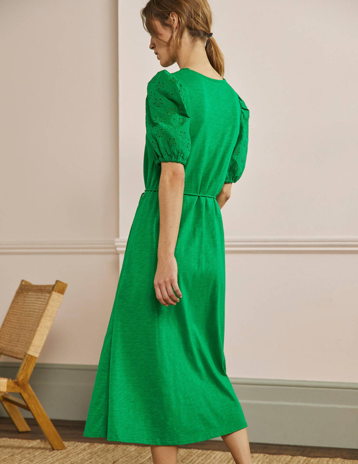 Midikleid aus Jersey mit Lochstickereimix-Schottengrün-3