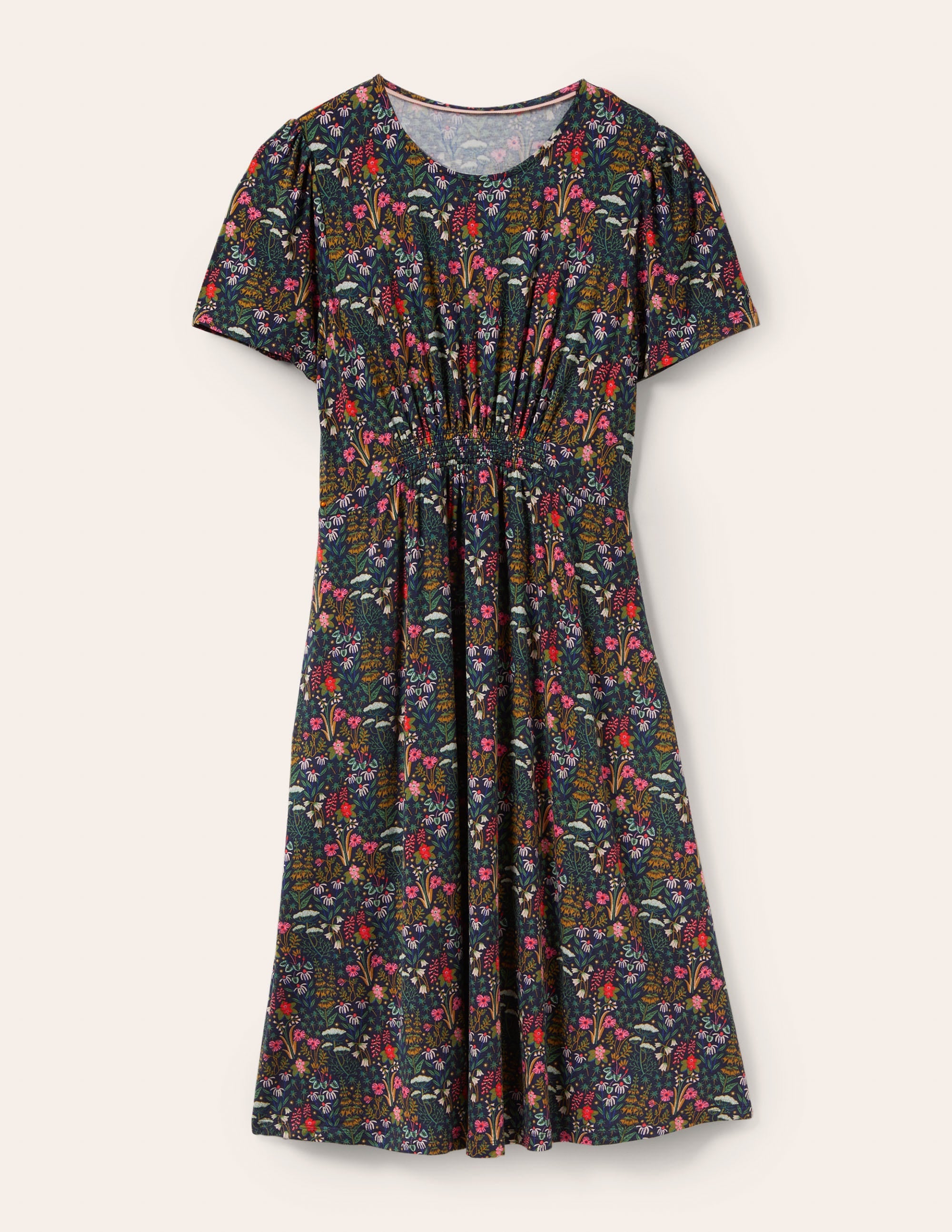 Jerseykleid mit Rundhalsausschnitt-Französisches Navy, Wildblumenblüten - Image 5