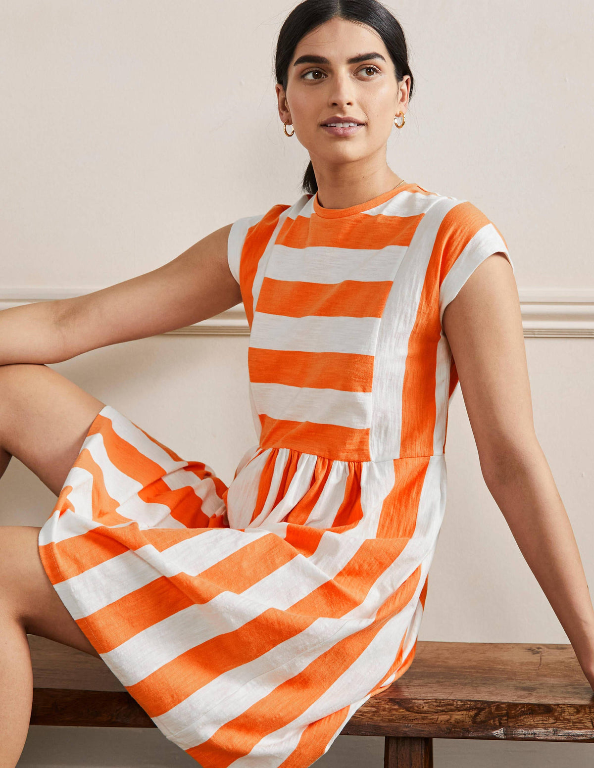 T-Shirt-Kleid aus Jersey-Gedecktes Orange/Naturweiß, Gestreift-4