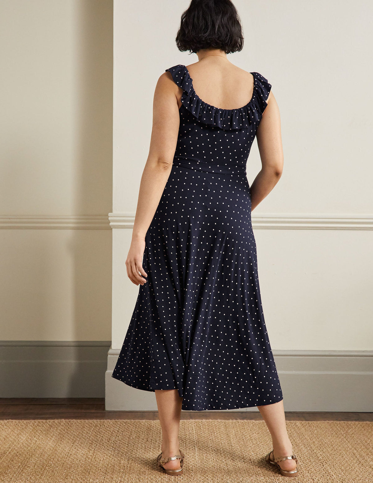 Jersey-Midikleid mit Rüschenkragen-Französisches Navy, Pünktchen-7