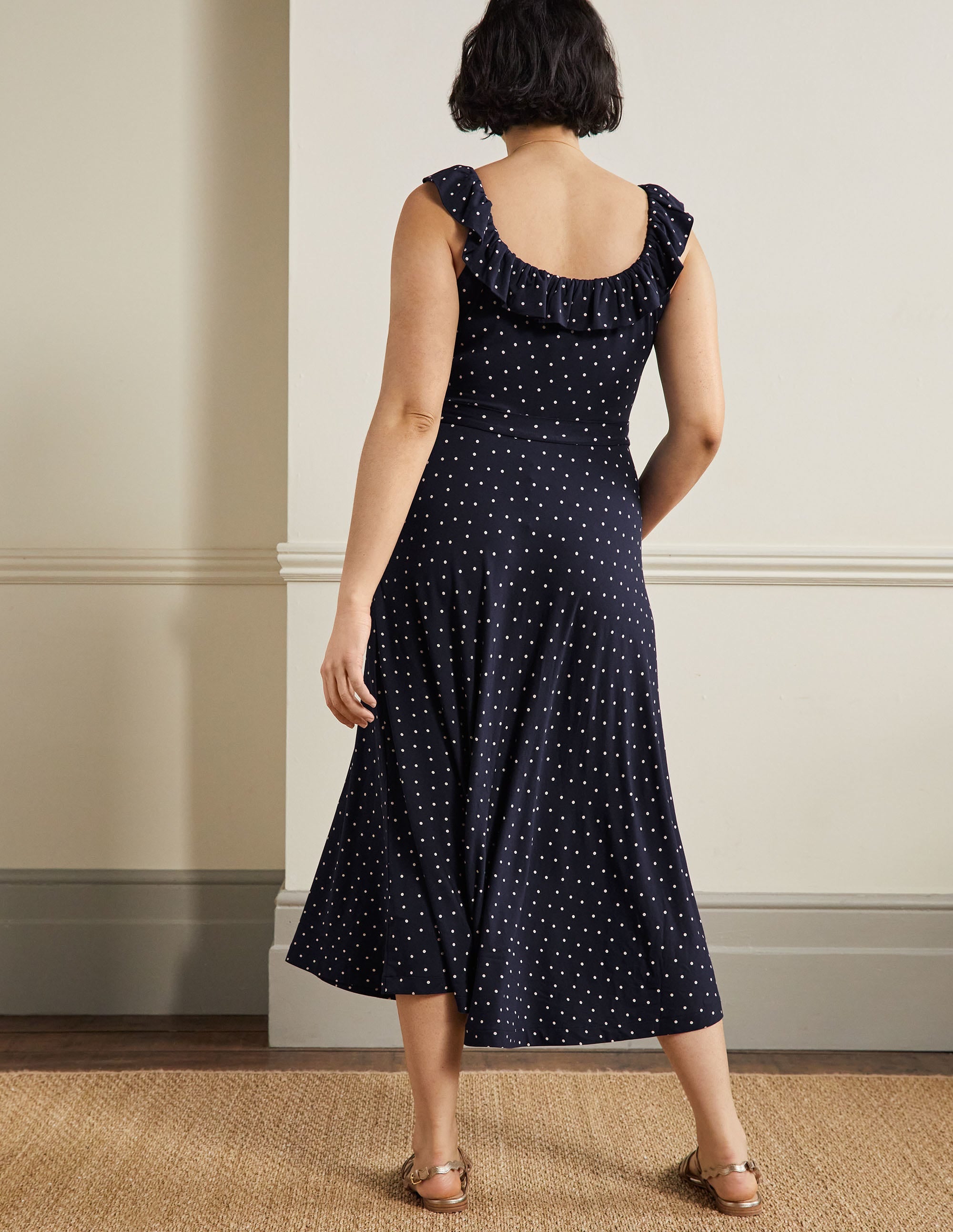 Jersey-Midikleid mit Rüschenkragen-Französisches Navy, Pünktchen - Image 7