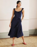 Jersey-Midikleid mit Rüschenkragen-Französisches Navy, Pünktchen