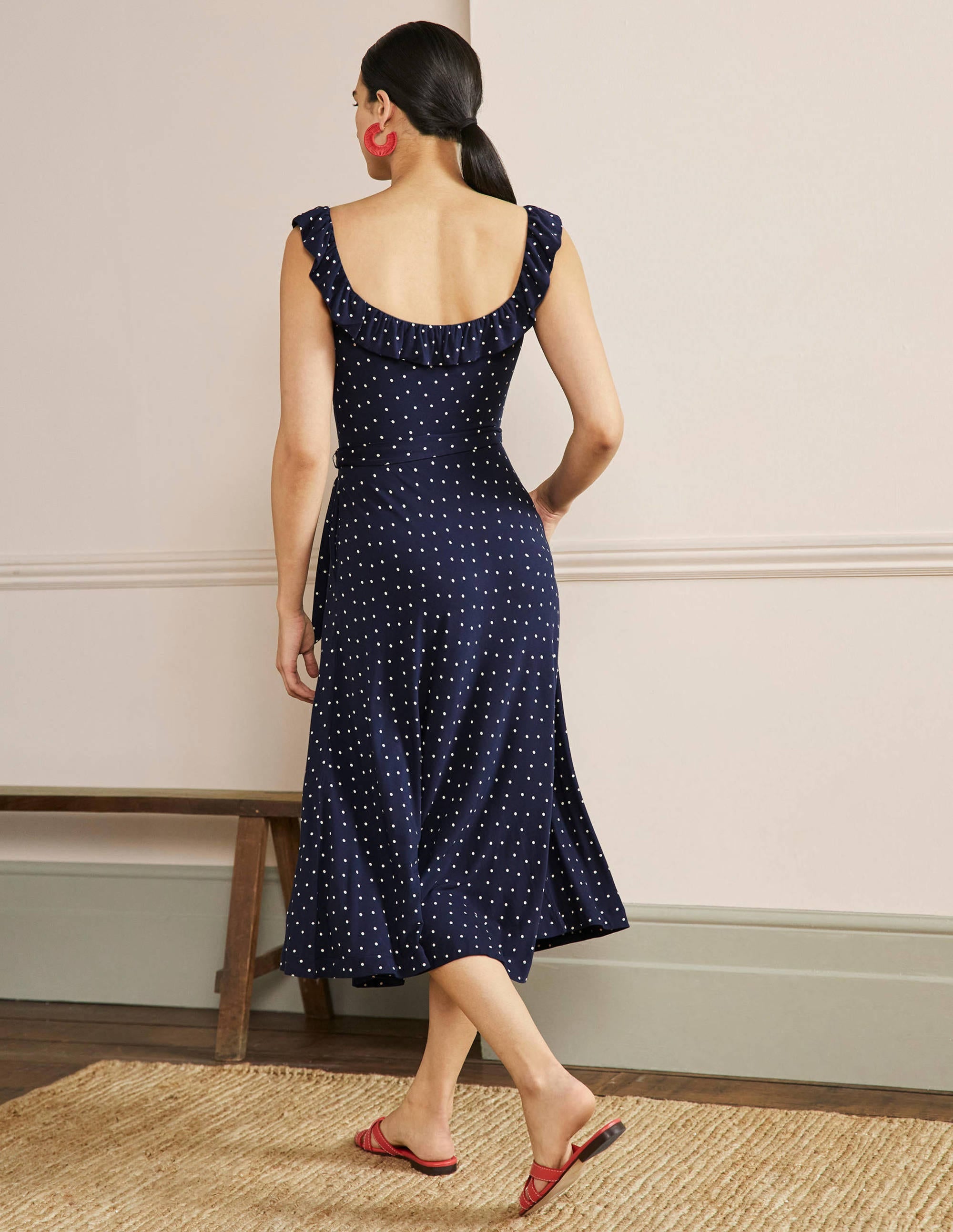 Jersey-Midikleid mit Rüschenkragen-Französisches Navy, Pünktchen - Image 3