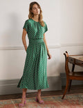 Midikleid aus Jersey-Schottengrün, Geometrisches Muster