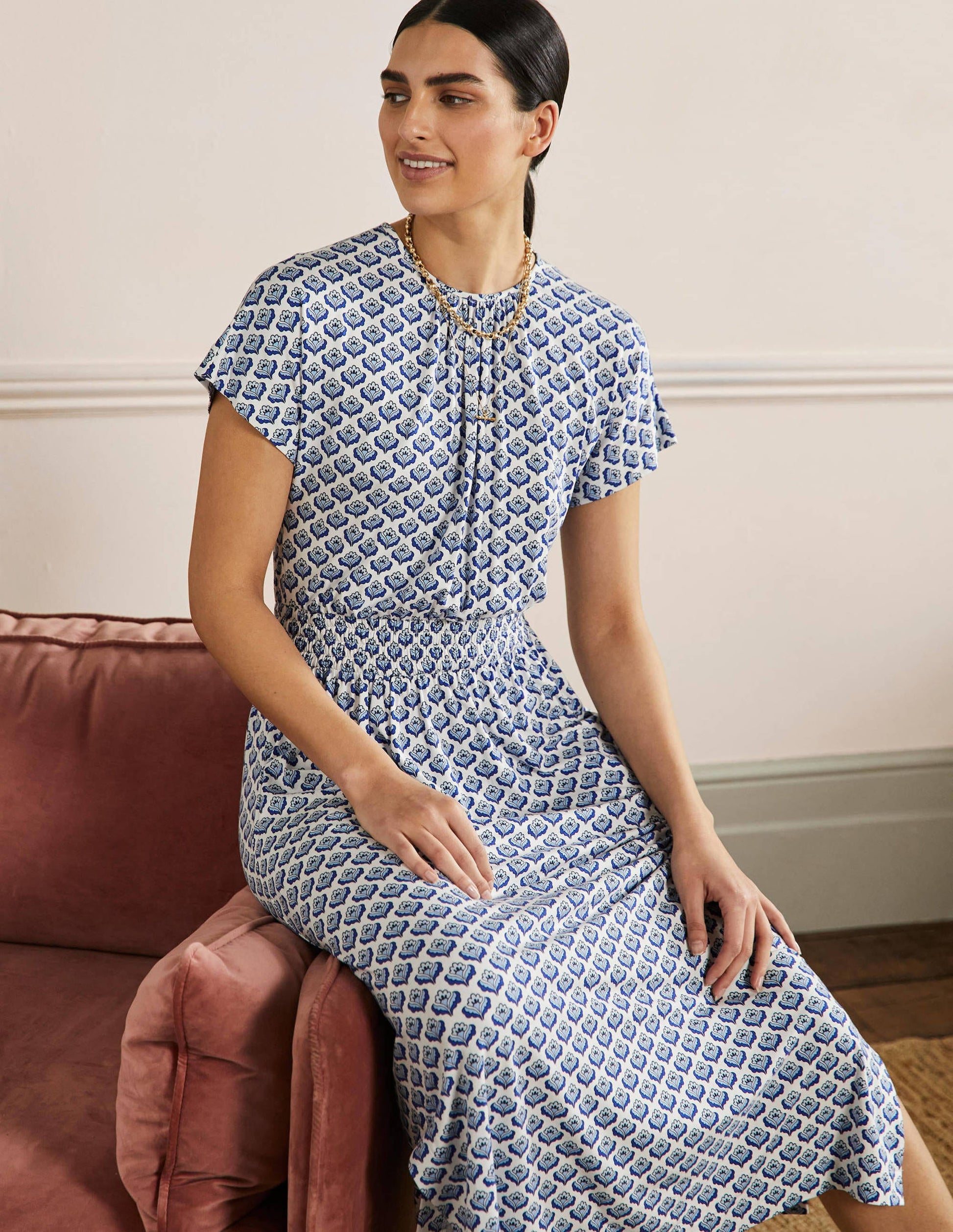 Midikleid aus Jersey-Naturweiß, Geometrisches Muster-4