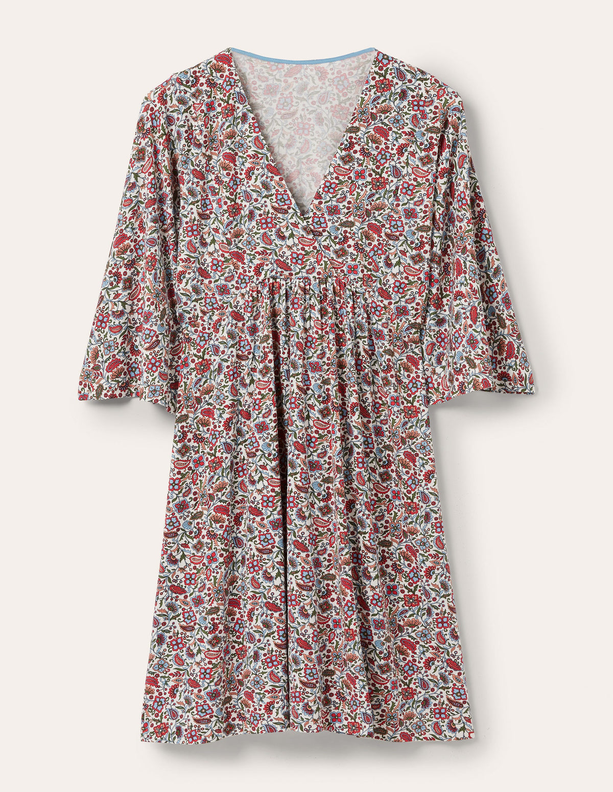 Mini-robe empire simple en jersey-Ivoire, motif Oriental Paradise-5
