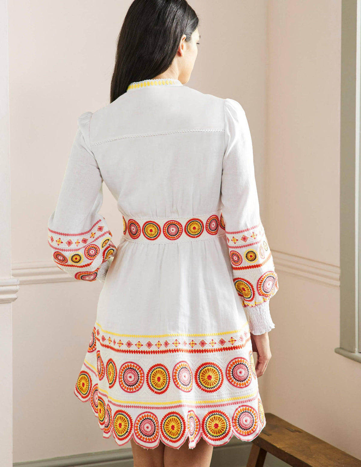 Tamsin Besticktes Minikleid-Naturweiß, Farblich abgestimmtes Muster-3