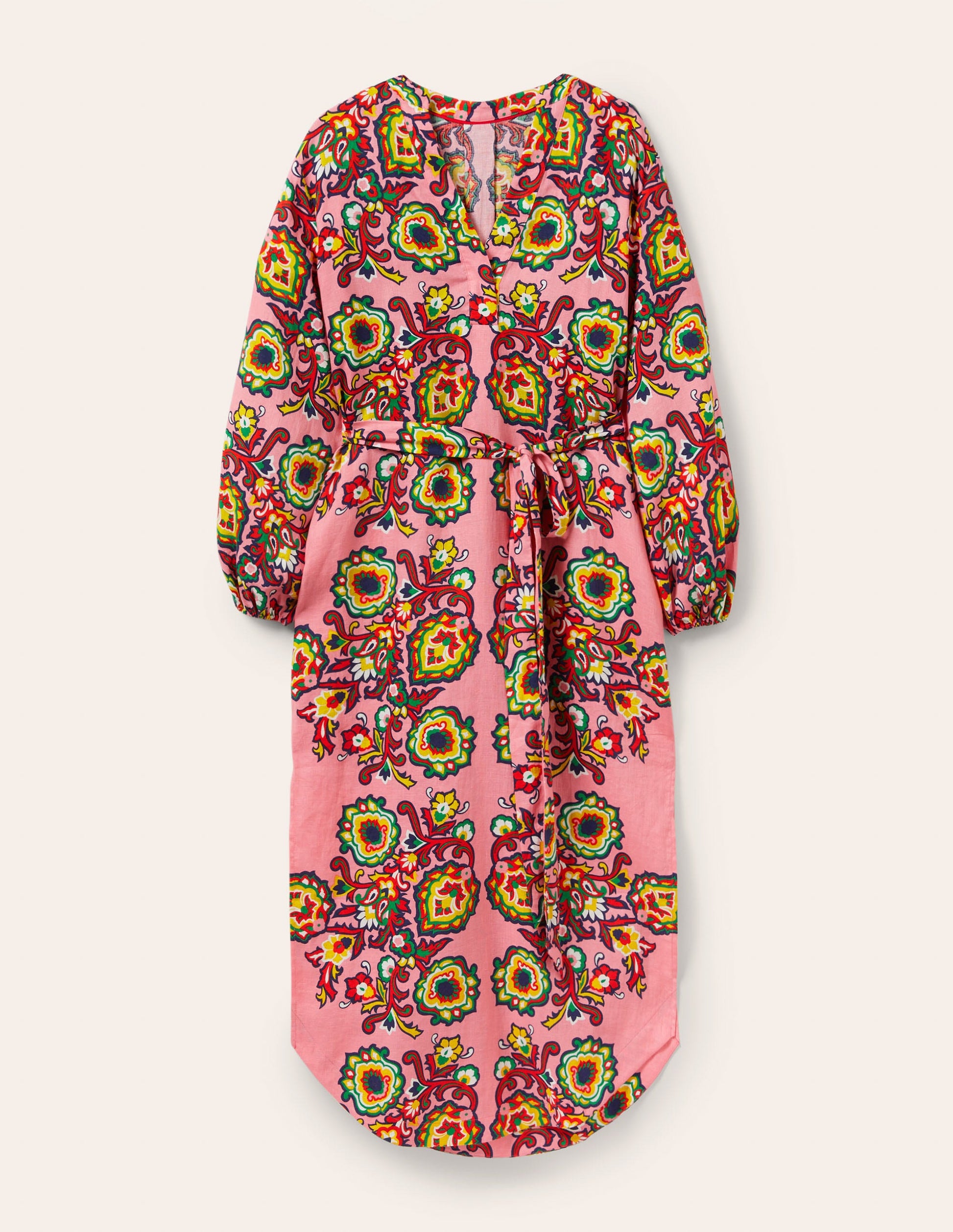 Langärmliges Maxikleid aus Leinen-Azalee, Dekorative Blüten-5