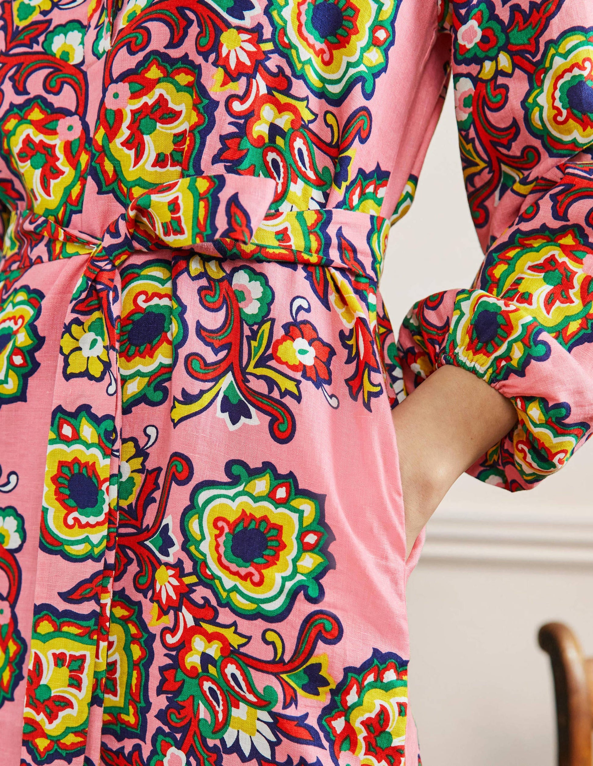 Langärmliges Maxikleid aus Leinen-Azalee, Dekorative Blüten-2