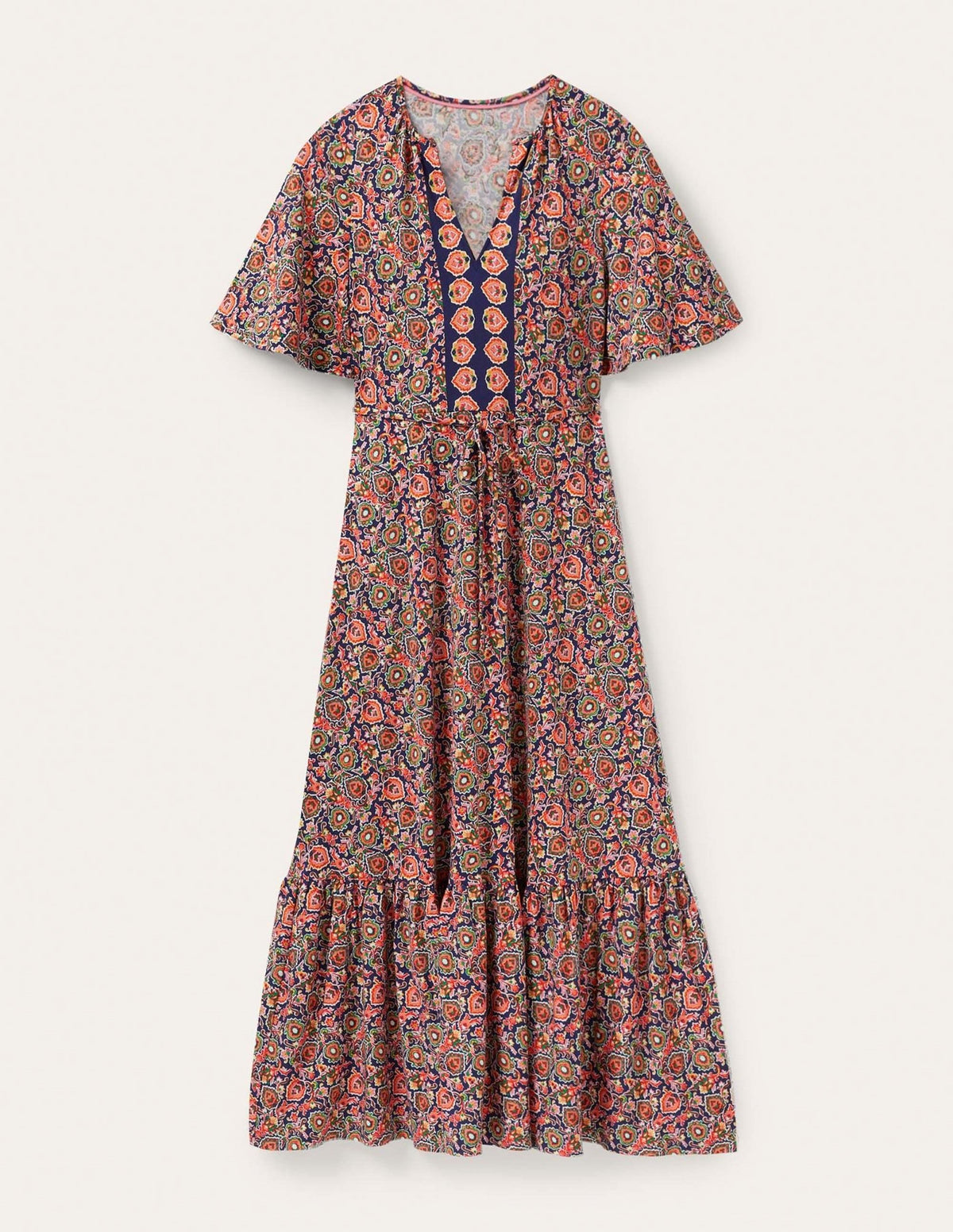 Jersey-Maxikleid mit gekerbtem Ausschnitt-Mitternachtsblau, Dekorative Blüten - Image 5