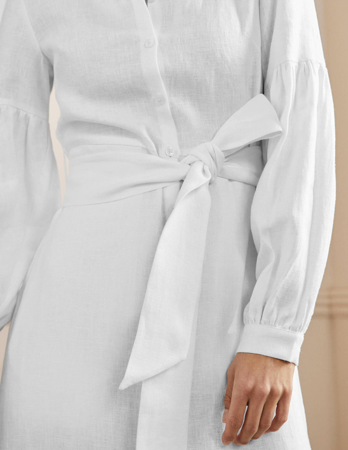 Robe-chemise midi à manches blousantes-Blanc - Image 2