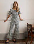 Jumpsuit mit Rückenausschnitt-Schwarz, Wildblumenzweige