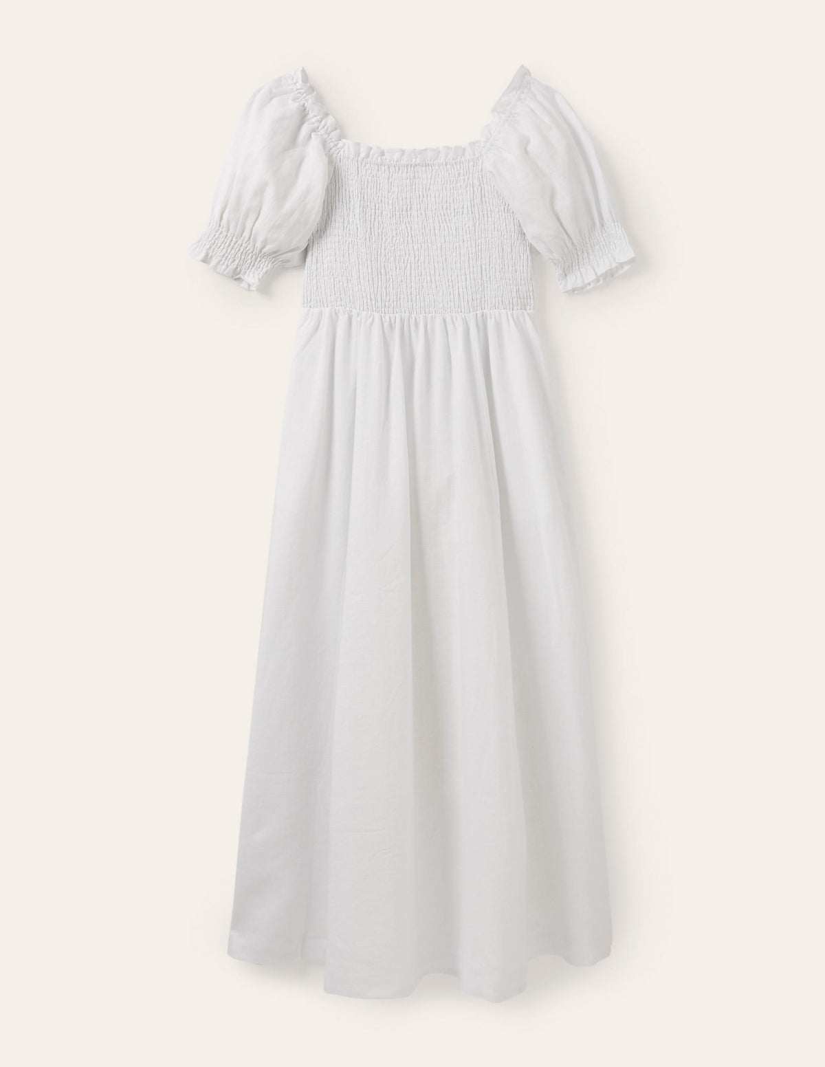 Midikleid mit gesmoktem Oberteil-Weiß - Image 6