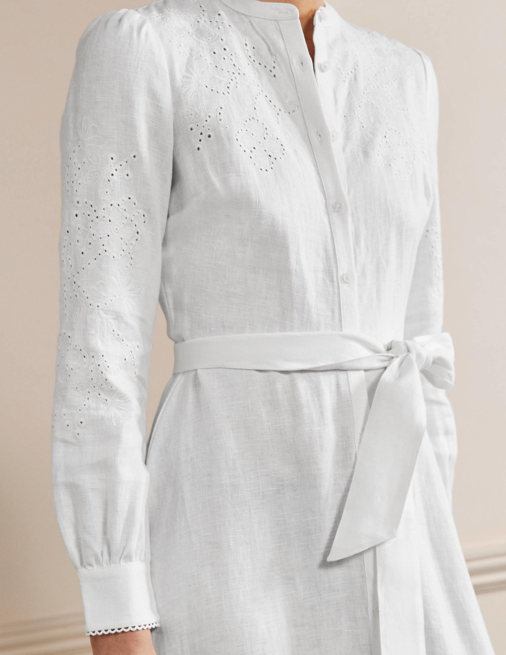 Midi-Hemdblusenkleid mit Lochspitze-Weiß - Image 7