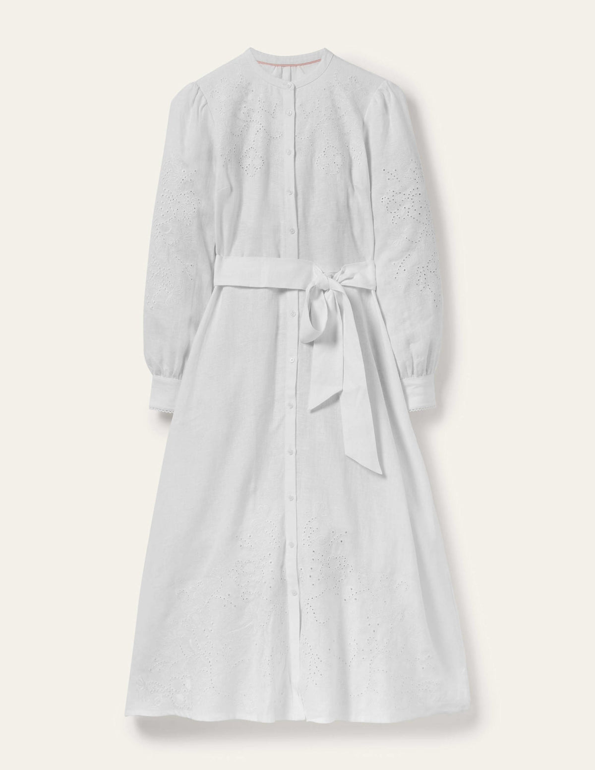Midi-Hemdblusenkleid mit Lochspitze-Weiß-10