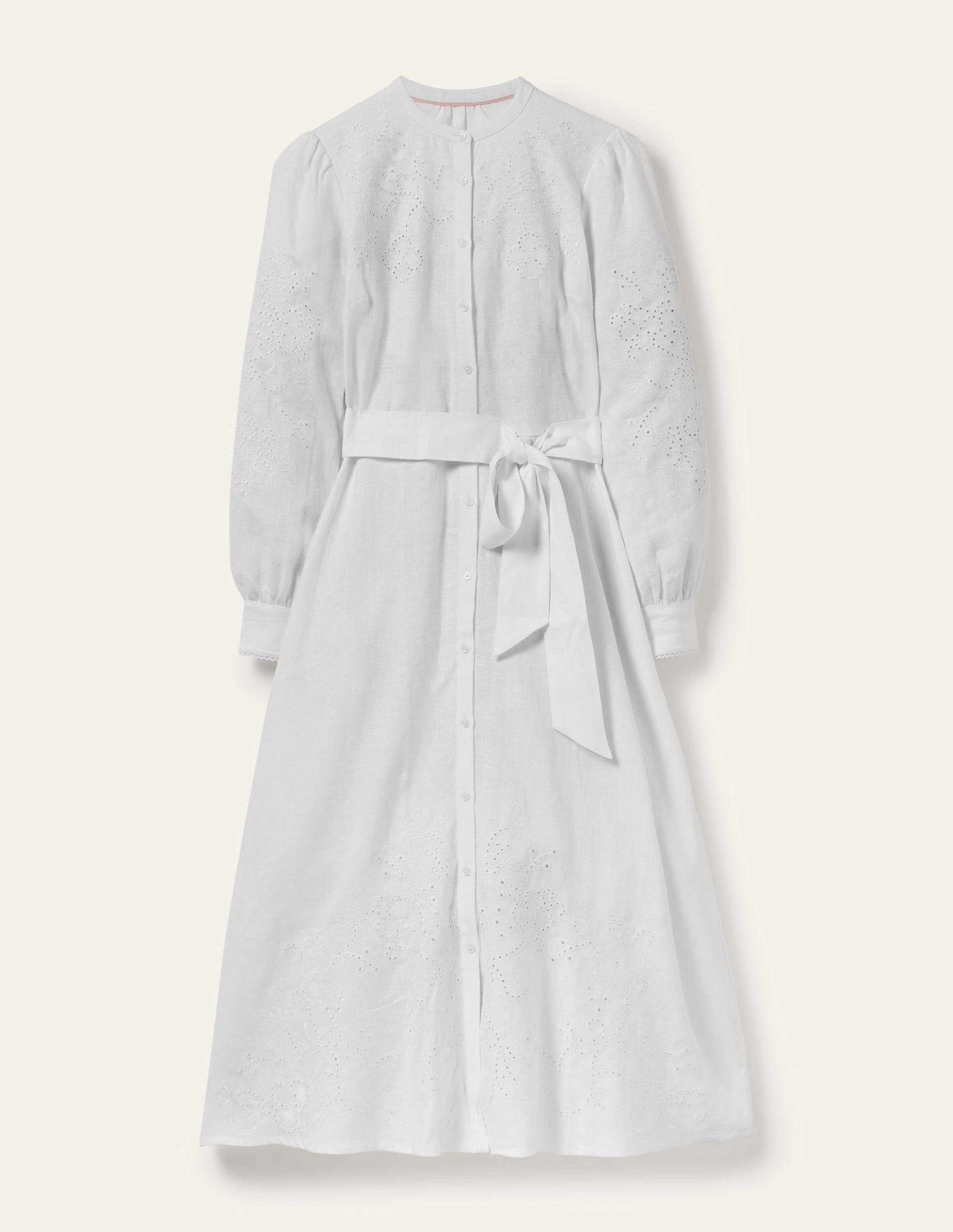 Midi-Hemdblusenkleid mit Lochspitze-Weiß - Image 10