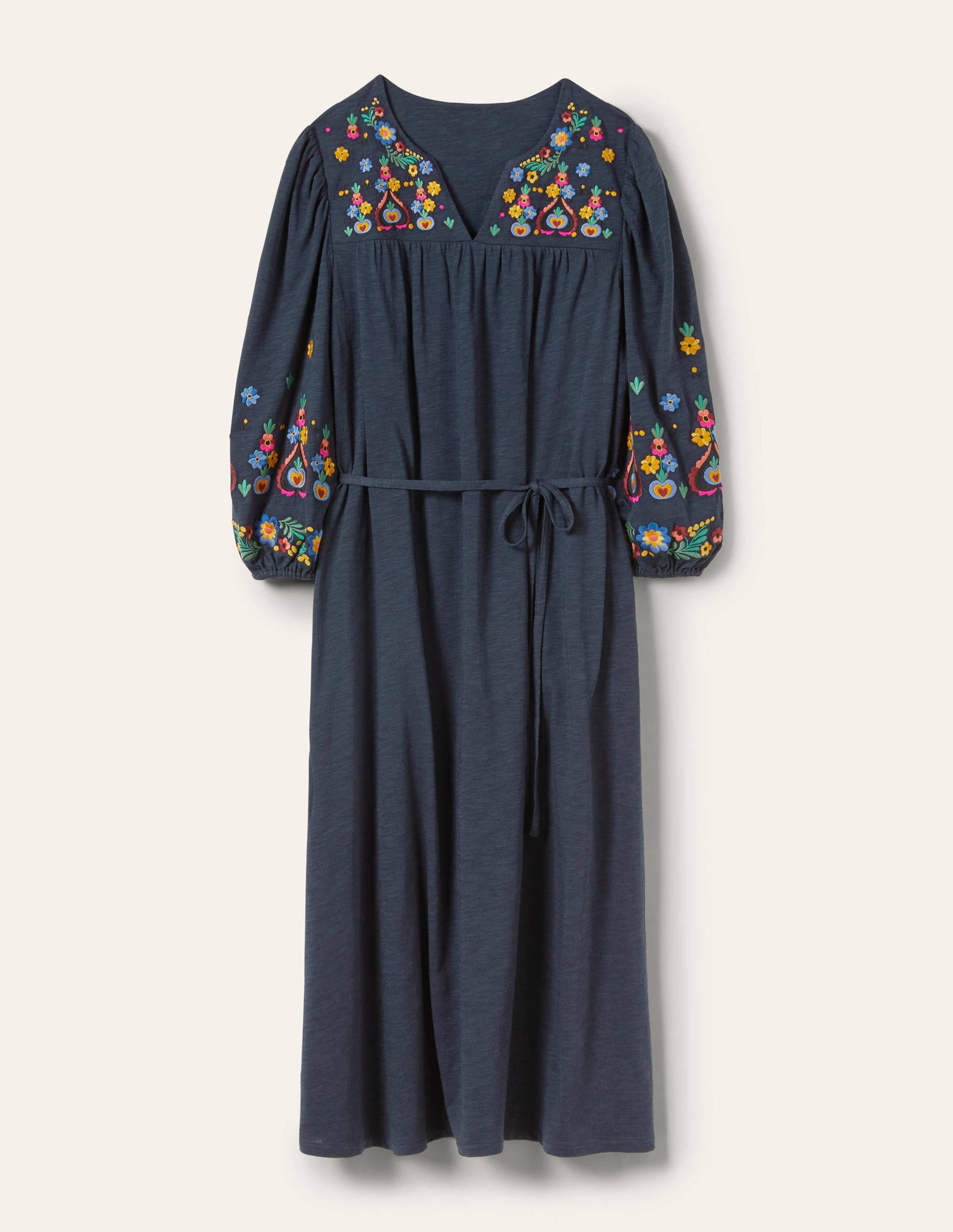 Embroidered Jersey Midi Dress-Navy-6
