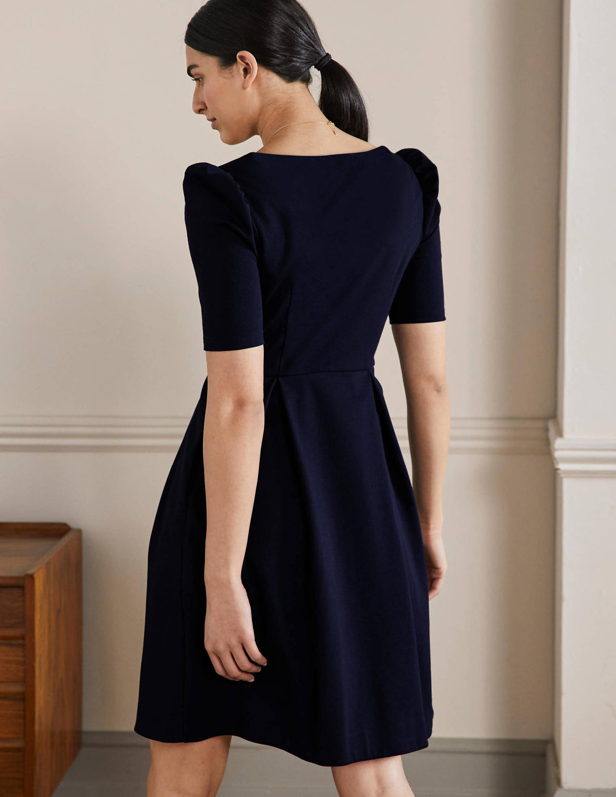 Jerseykleid mit Puffärmeln-Marineblau-3