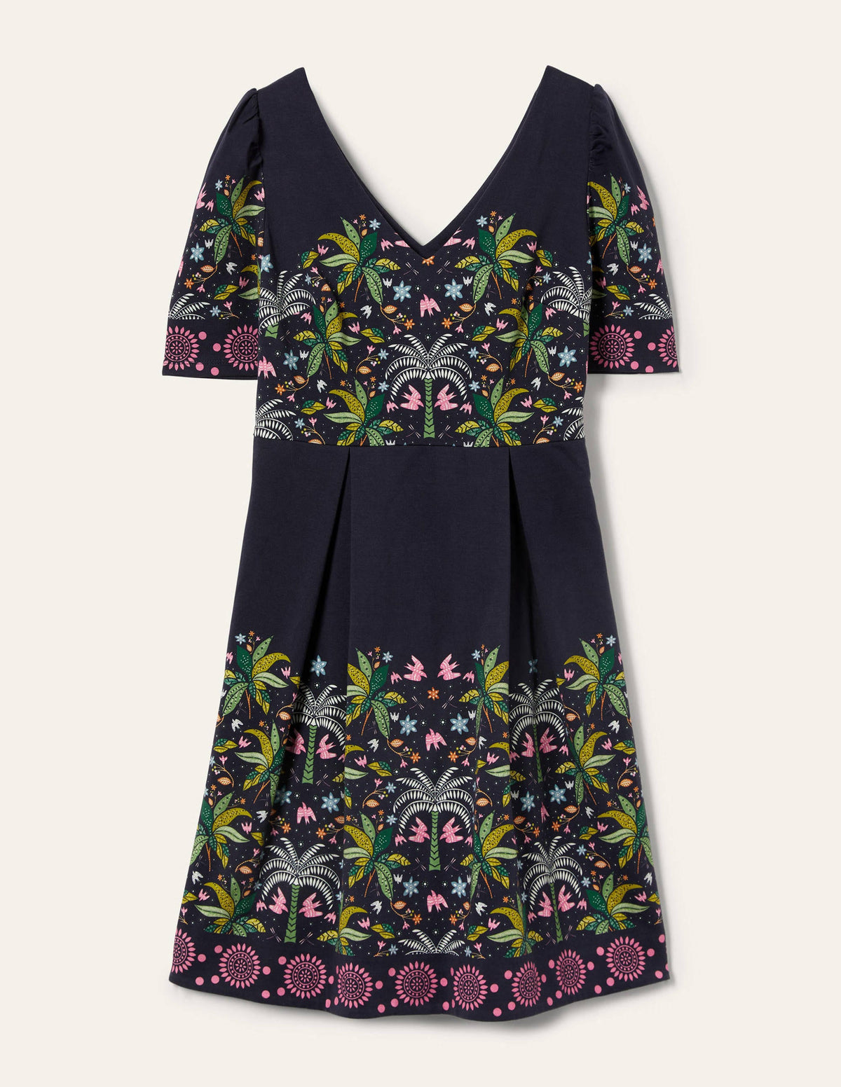 Jerseykleid mit Puffärmeln-Navy, Orientalisches Palmenmuster - Image 5
