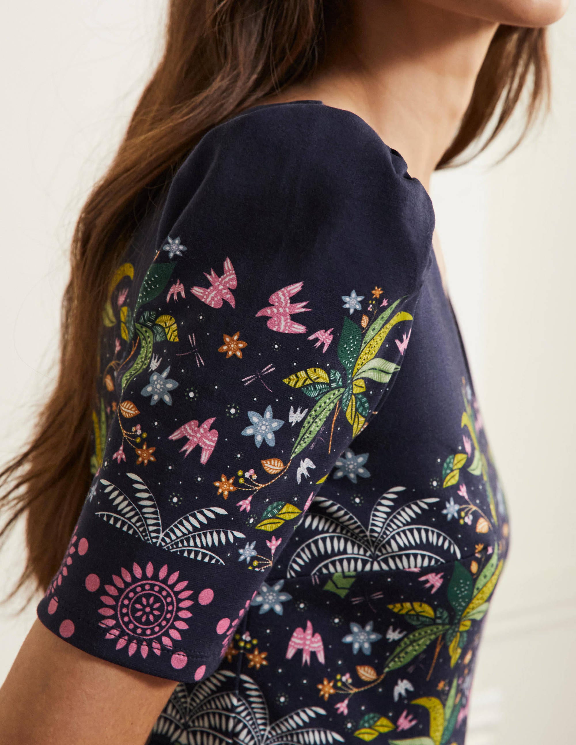Jerseykleid mit Puffärmeln-Navy, Orientalisches Palmenmuster - Image 2