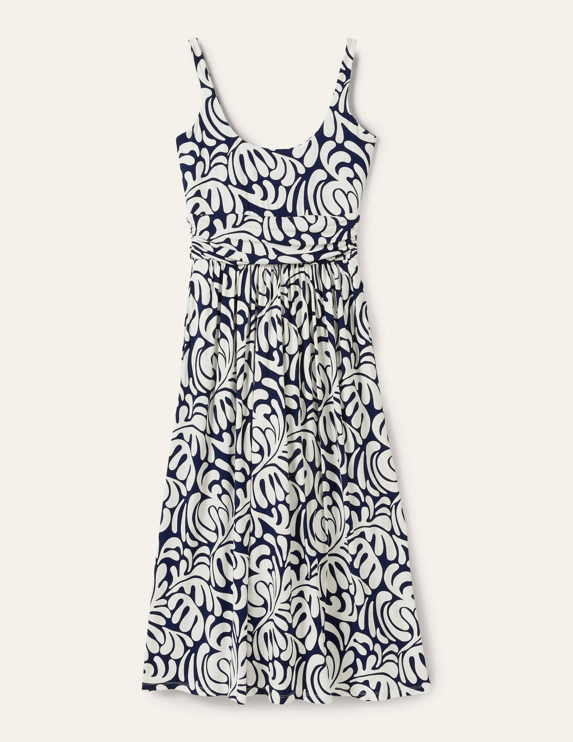 Jersey-Midikleid mit Rundhalsausschnitt-Navy, Palmen-Wirbelmuster-5
