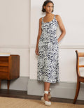 Jersey-Midikleid mit Rundhalsausschnitt-Navy, Palmen-Wirbelmuster