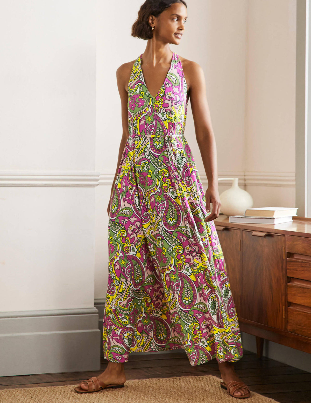 Jersey-Maxikleid mit V-Ausschnitt-Bunt, Paisleymuster-1