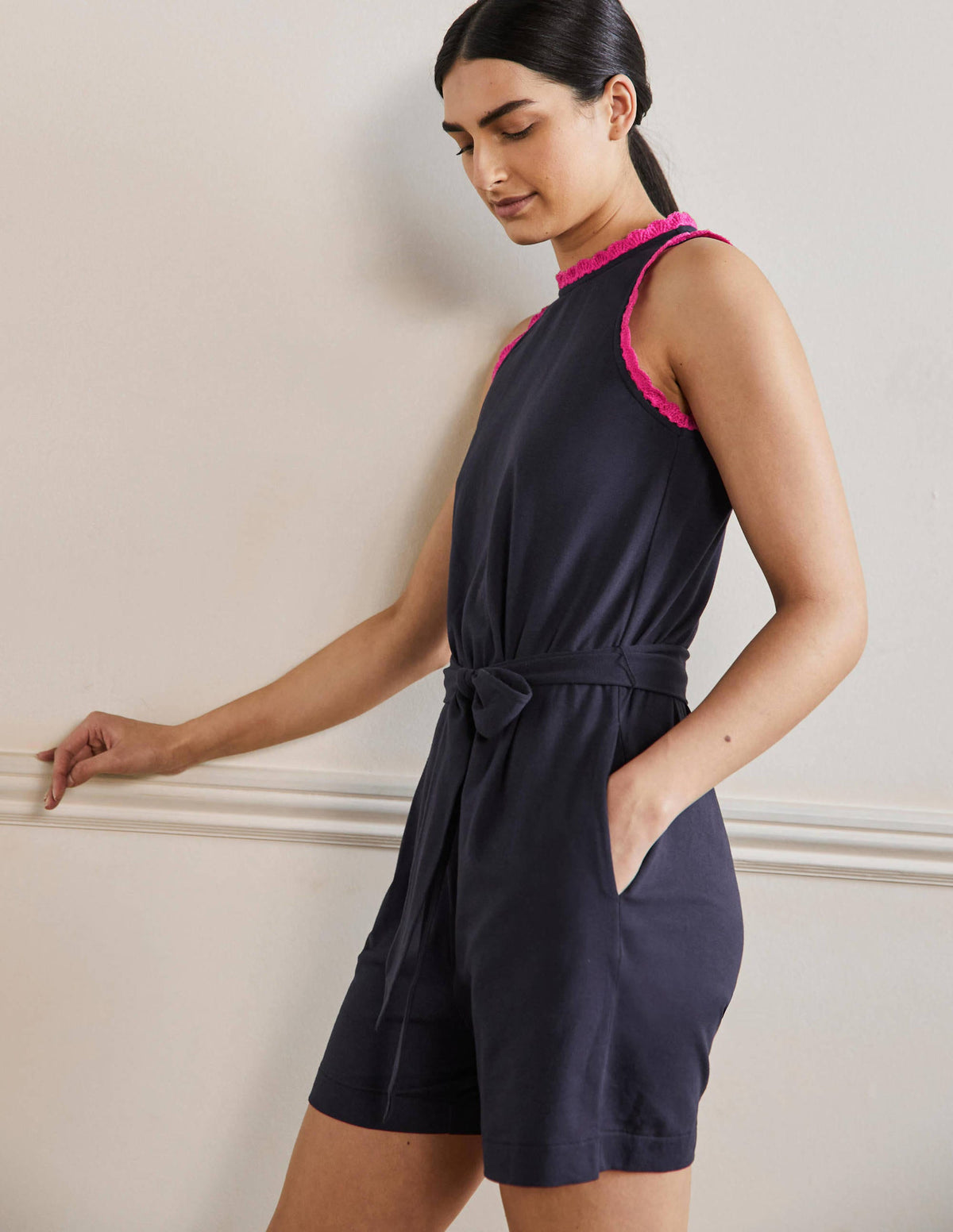 Jersey-Einteiler mit Häkeldetails-Marineblau-4