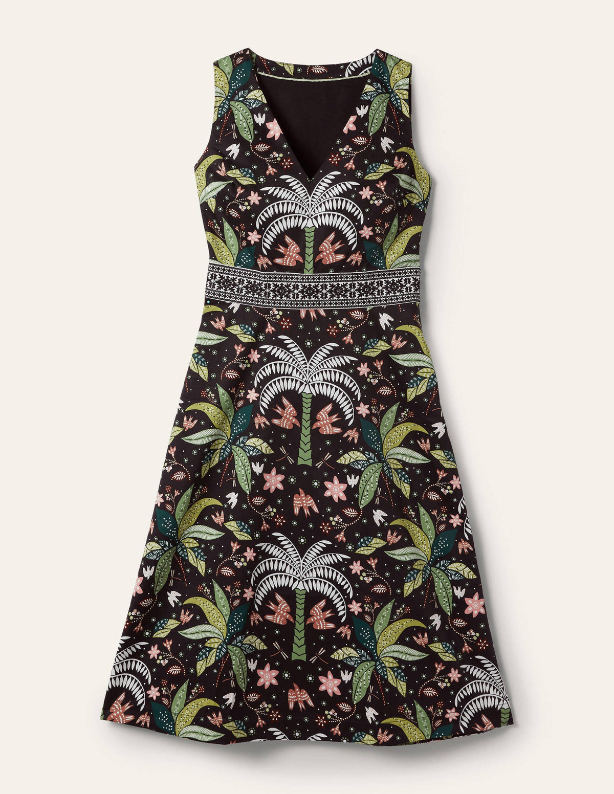 Midikleid mit bestickter Taille-Schwarz, Orientalisches Palmenmuster - Image 6