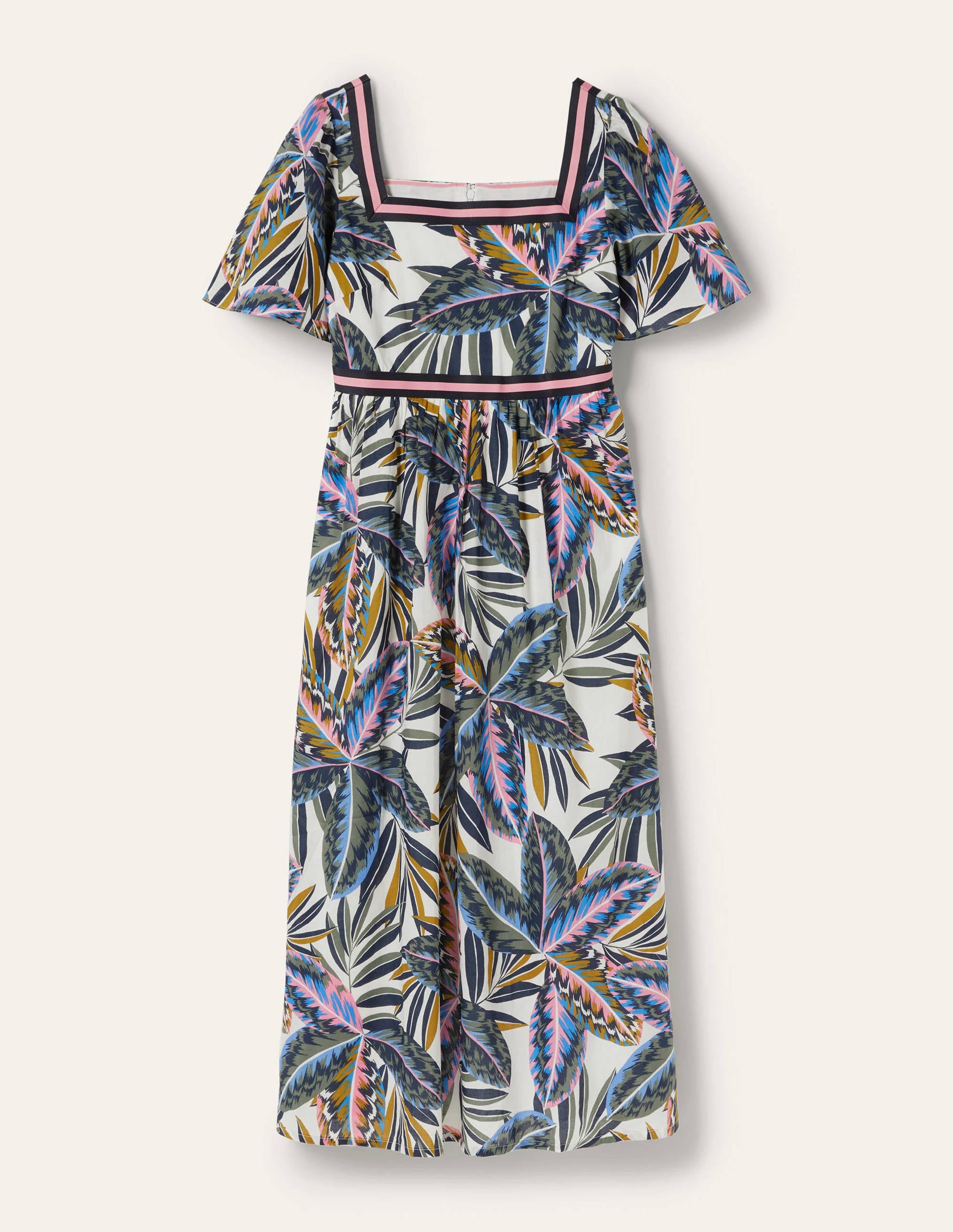 Maxikleid mit Bortendetail-Bunt, Exotische Blätter - Image 6