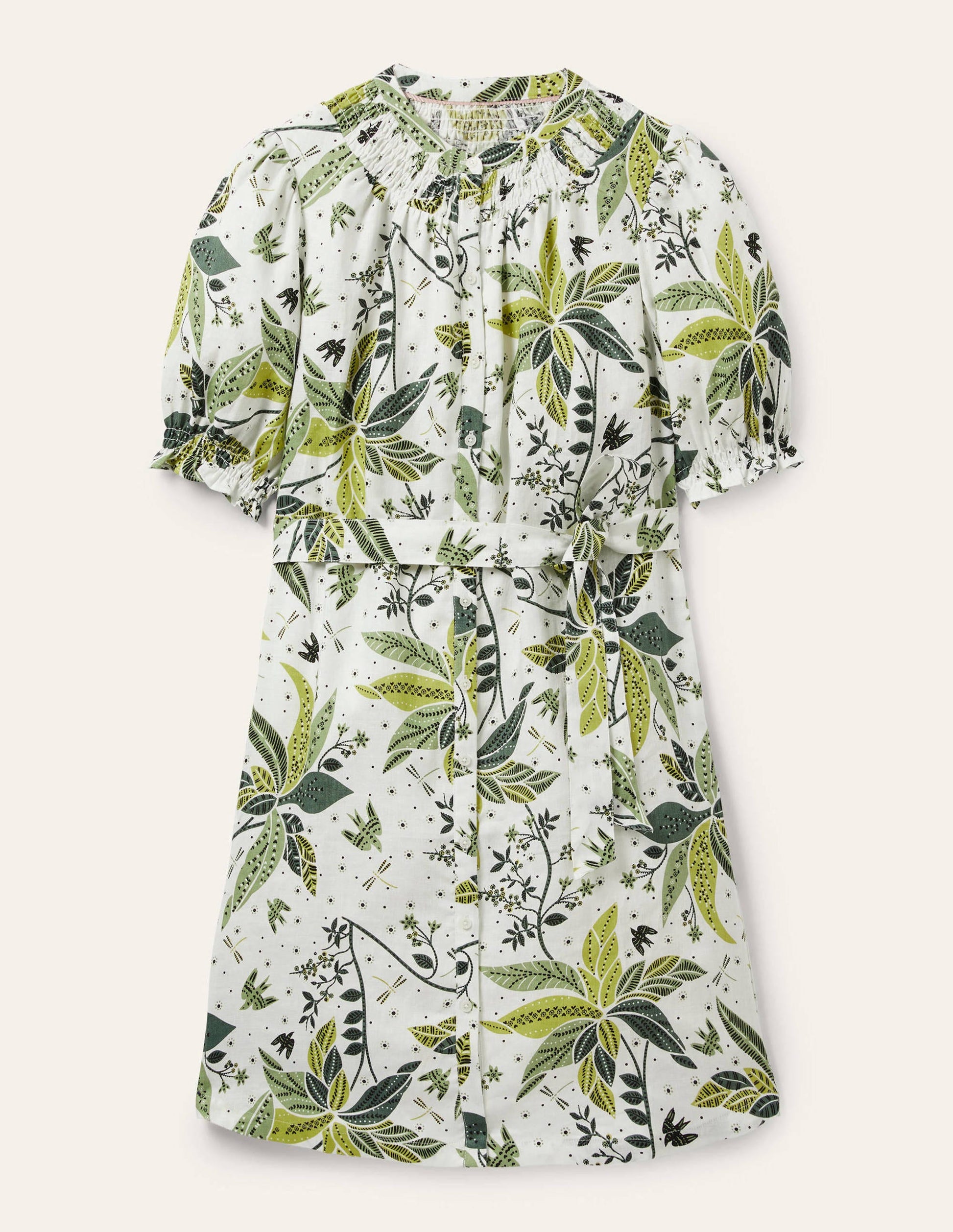 Gesmoktes Hemdblusenkleid aus Leinen-Naturweiß, Orientalisches Muster-5