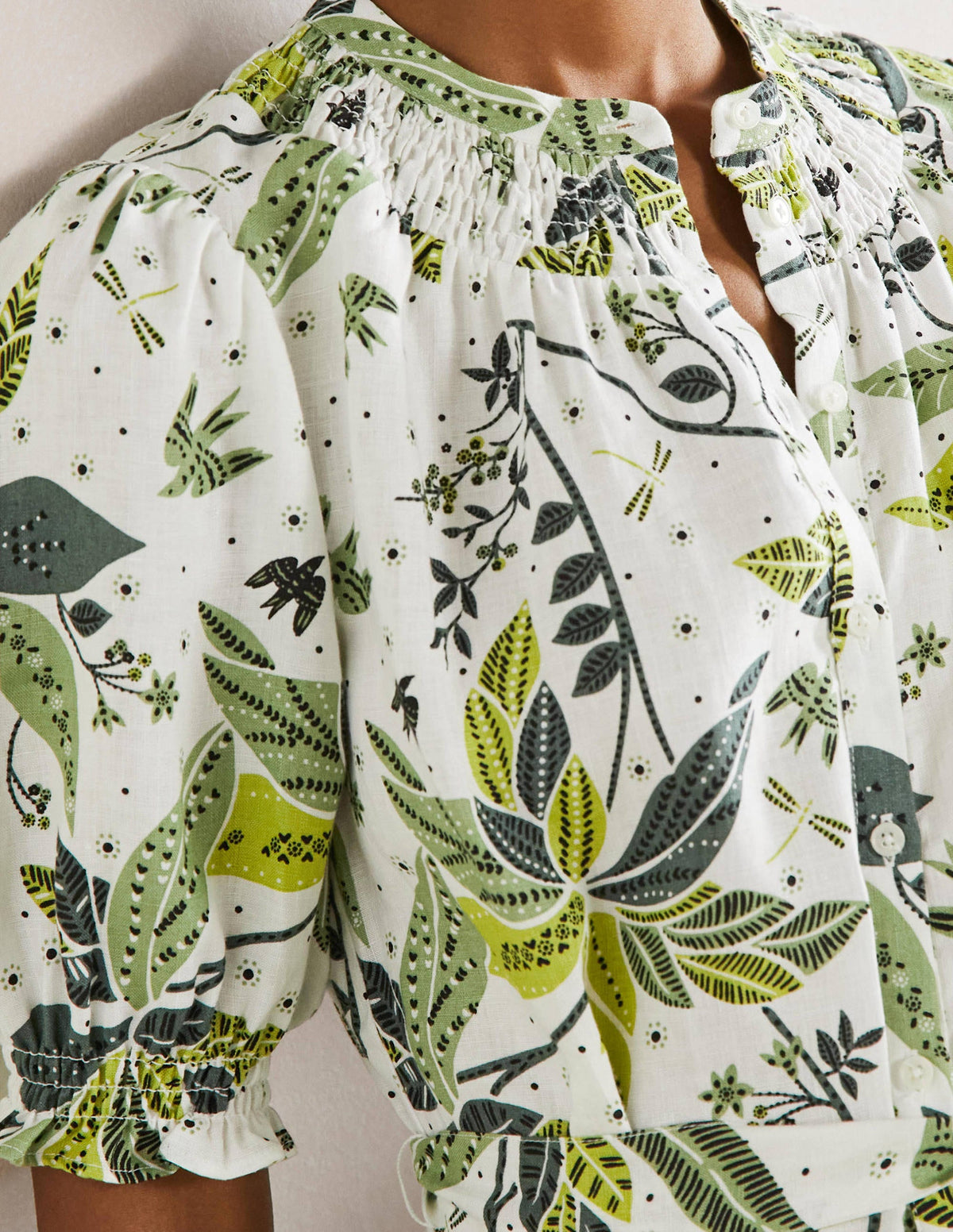 Gesmoktes Hemdblusenkleid aus Leinen-Naturweiß, Orientalisches Muster-2