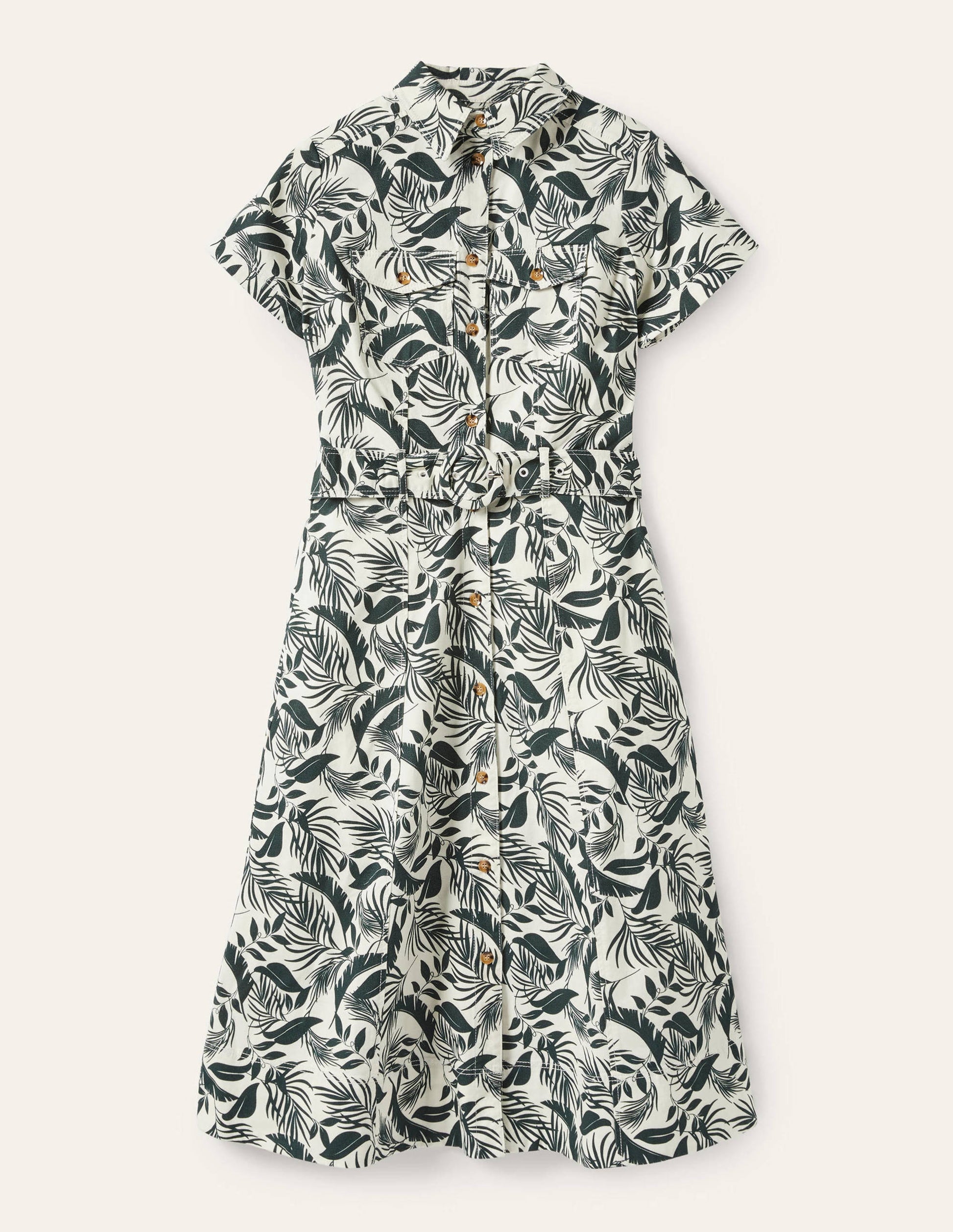 Midi-Hemdblusenkleid mit Gürtel-Gartengrün, Tropische Blätter-6