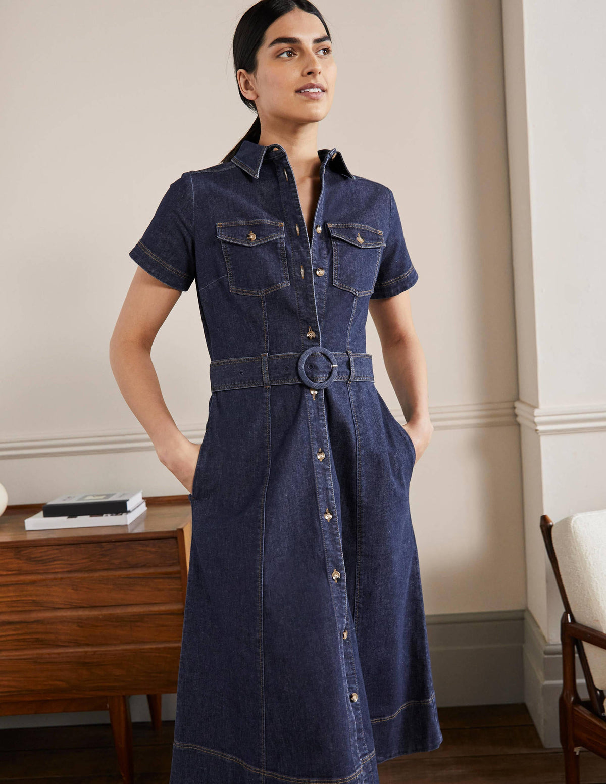 Robe-chemise midi à ceinture-Vintage moyen-4