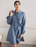 Ausgestelltes Mini-Hemdblusenkleid-Mittlerer Faux-Uni