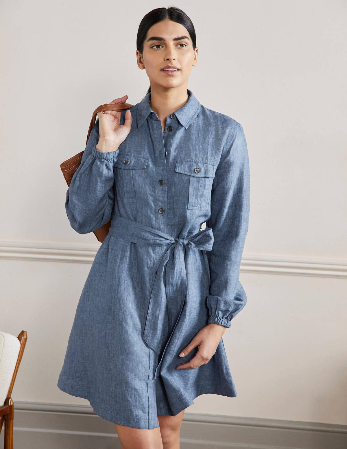 Ausgestelltes Mini-Hemdblusenkleid-Mittlerer Faux-Uni-1