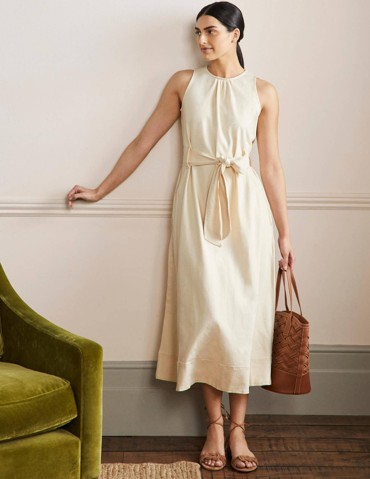 Ärmelloses Midikleid mit Gürtel-Ecru - Image 1