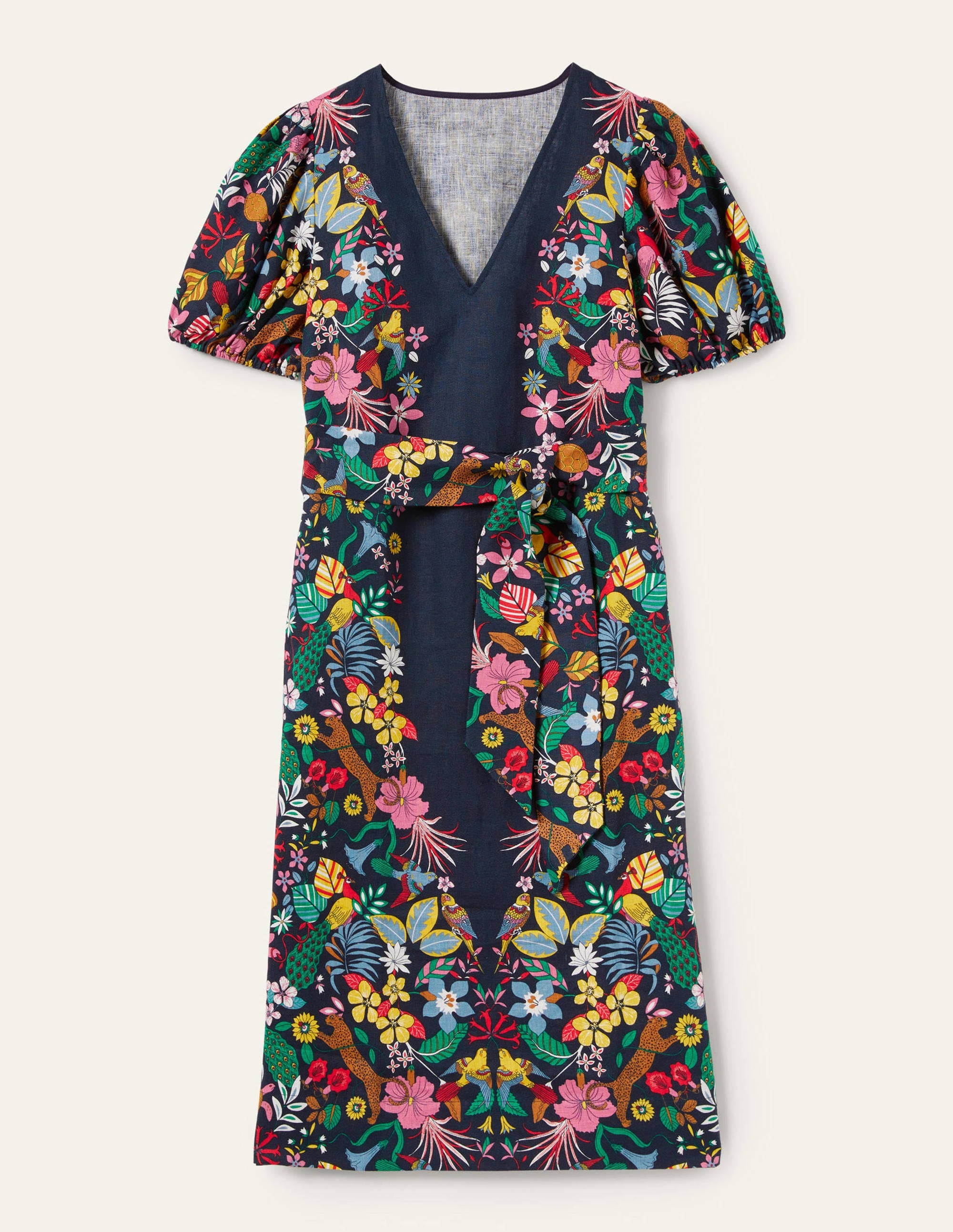 Midikleid aus Leinen mit Puffärmeln-Navy, Exotisches Paradies - Image 11