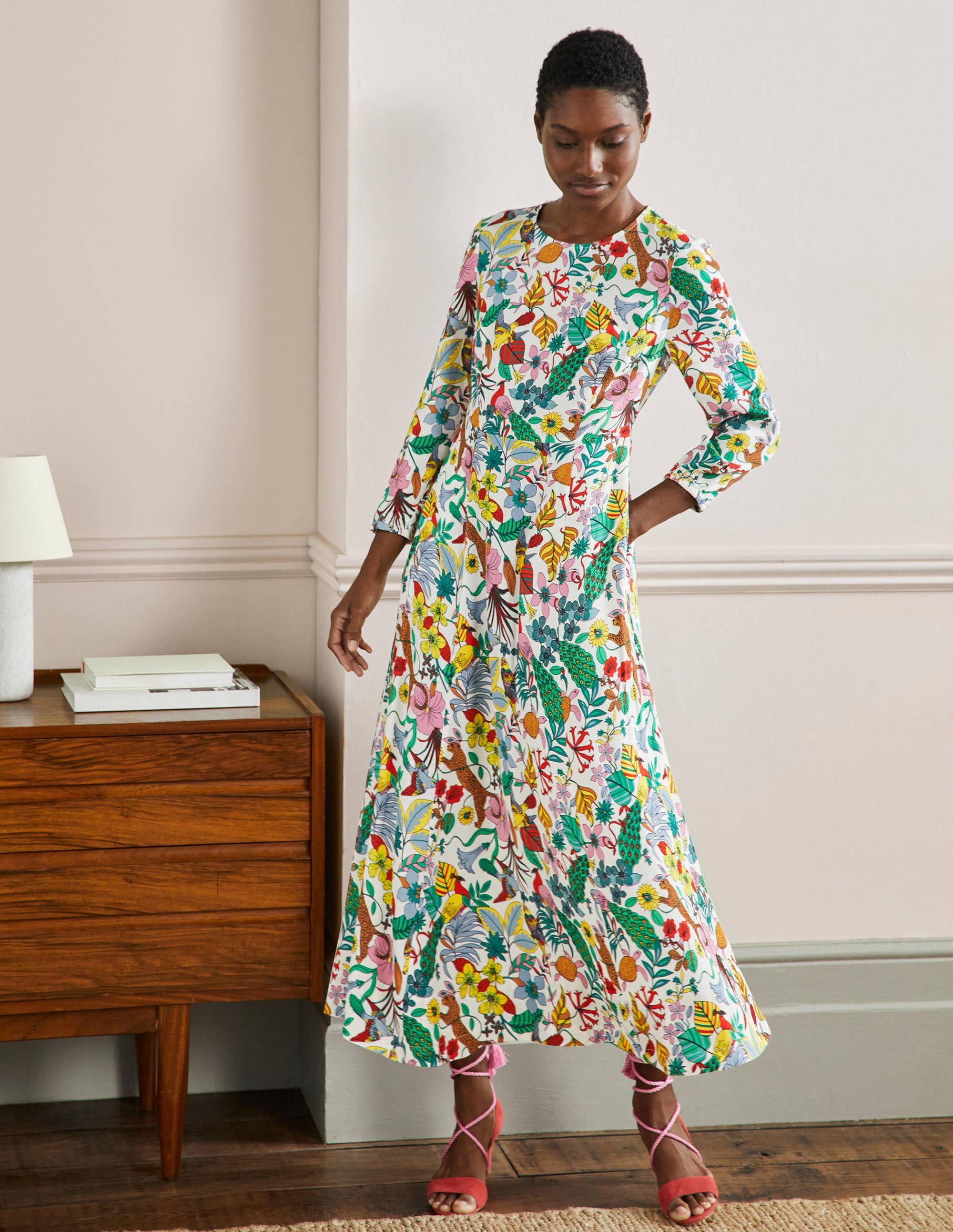 Maxikleid mit Rundhalsausschnitt-Bunt, Exotisches Paradies - Image 1