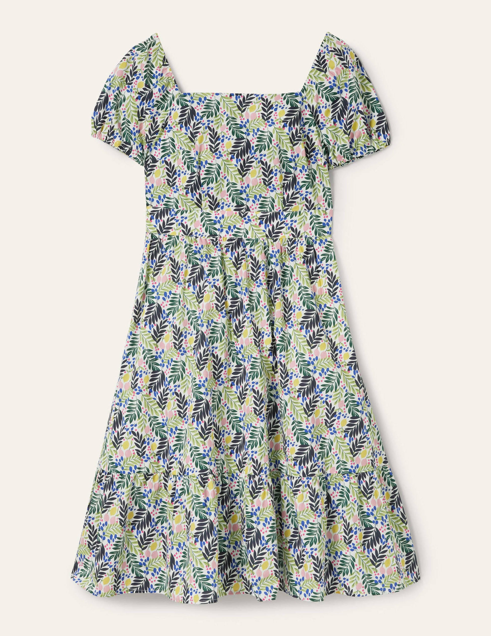 Square Neck Tiered Dress-Multi, Lemon Foliage-5