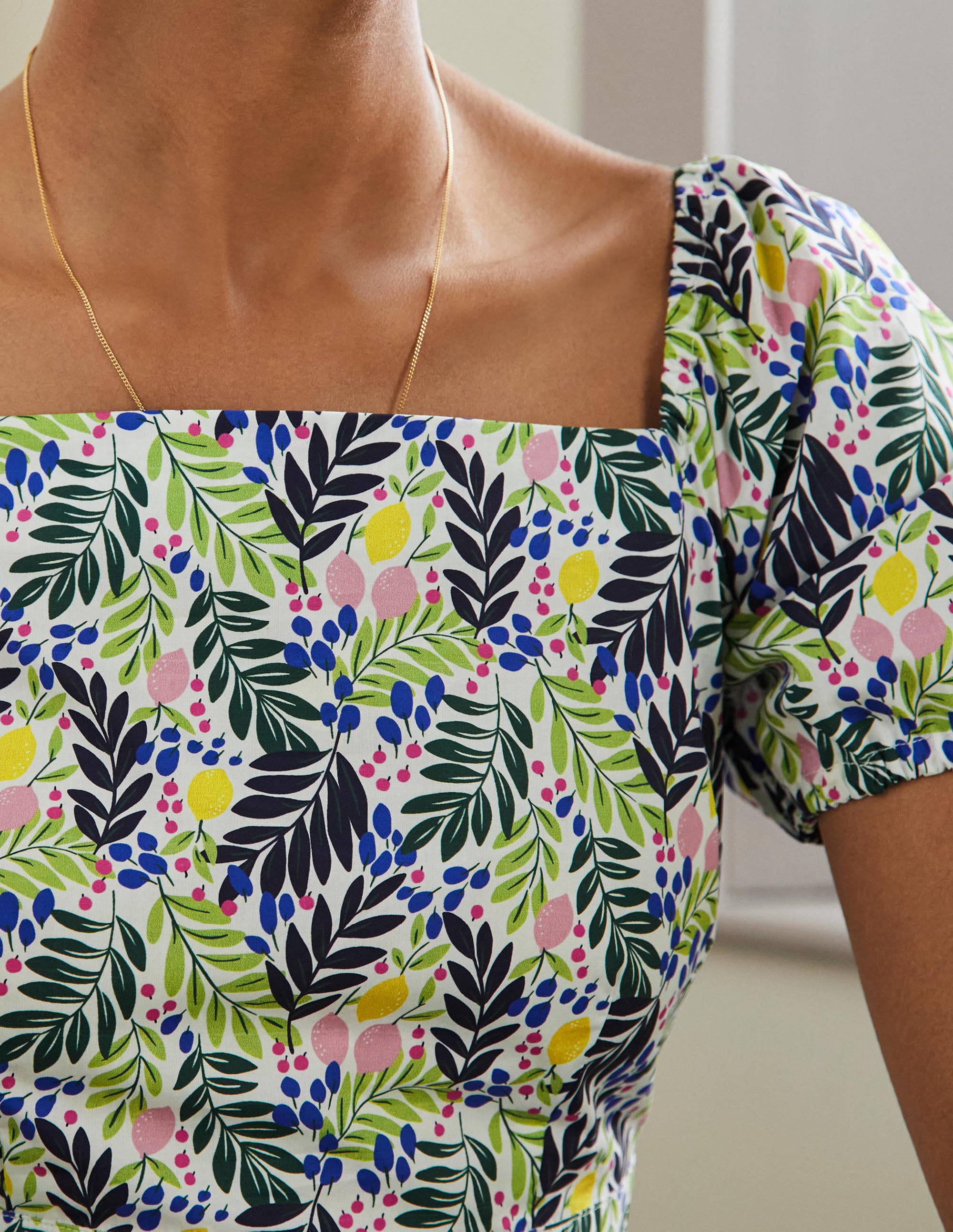 Square Neck Tiered Dress-Multi, Lemon Foliage - Image 2